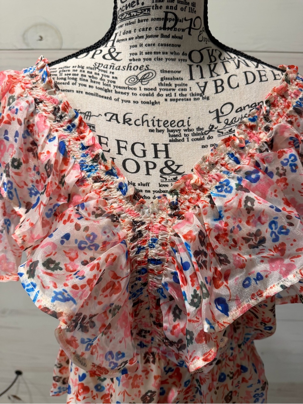 entro Peach Floral Ruffle Peplum Blouse with Blue Accents - Picture 3 of 7